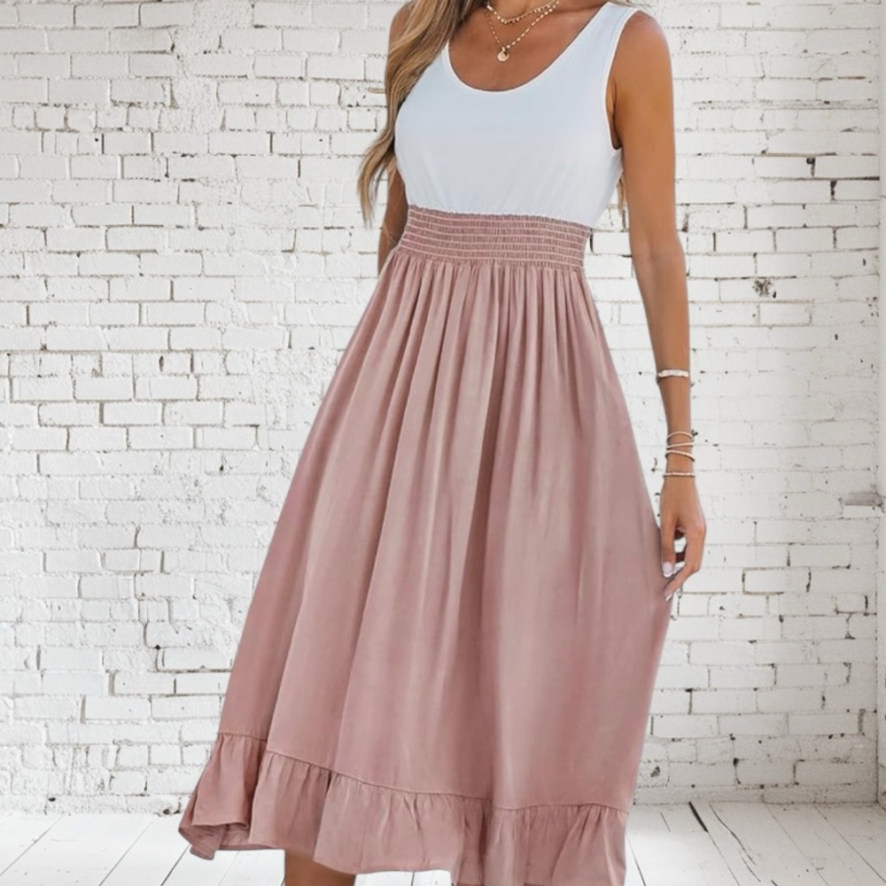 Cupshe Flounced Smocked Dress Sz L NWT | Ruffle Hem Stretch Bodice - Picture 9 of 9